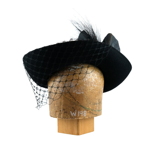 Black Askewed Bretton with Vintage Lace