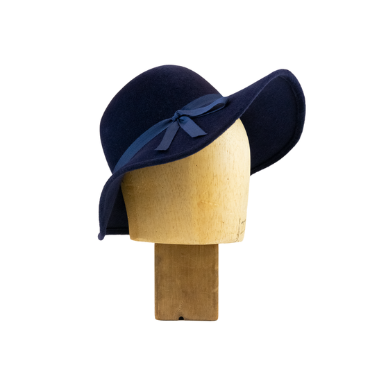 Large Droop Brim Cloche in Navy Velour Felt