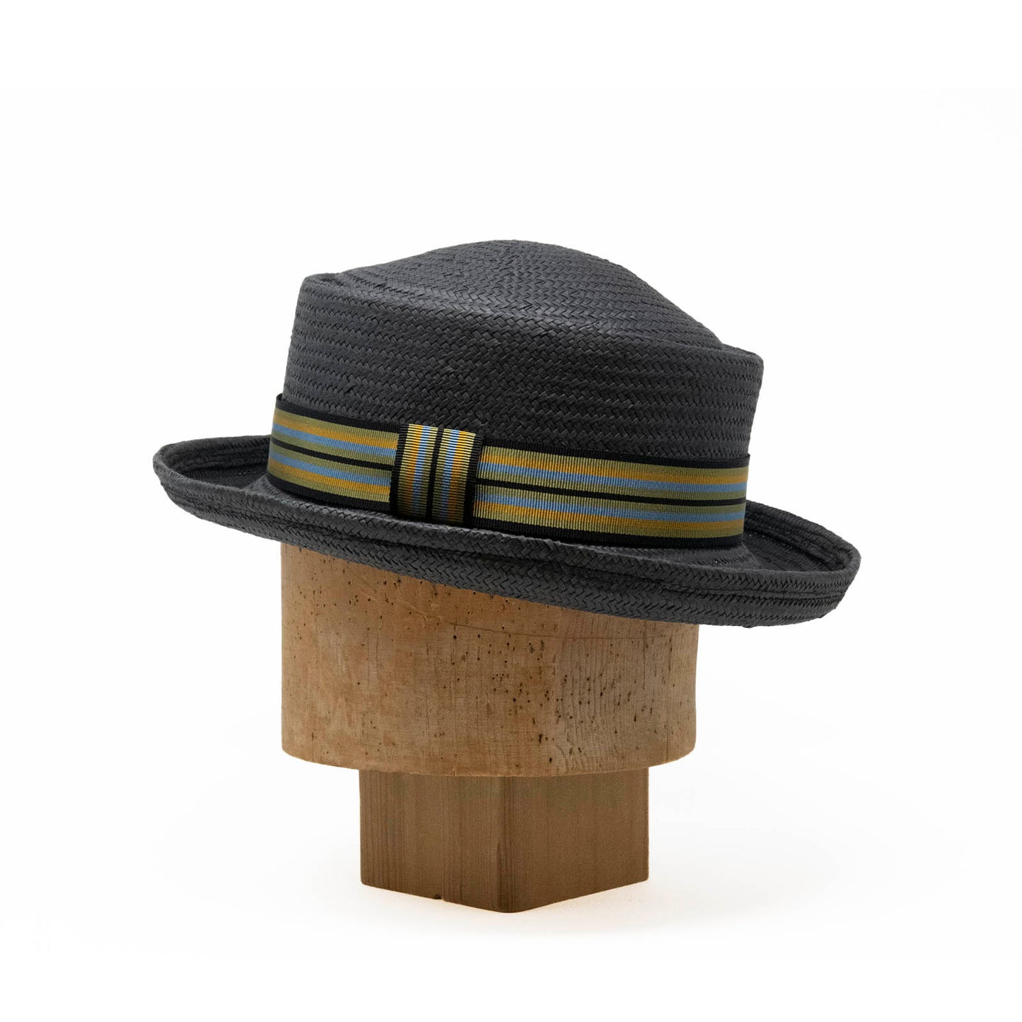 Porkpie Bowler in Black Toyo Straw