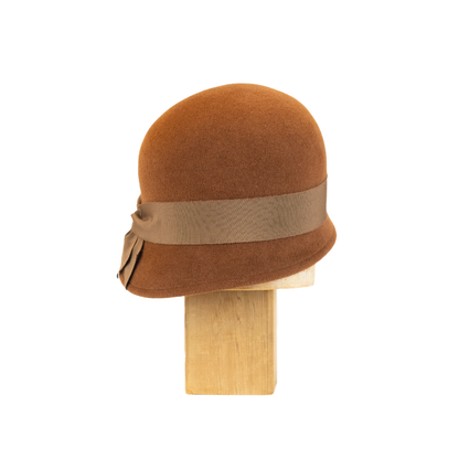 Asymmetrical Cloche in Bronze Velour Felt