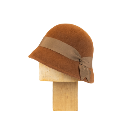 Asymmetrical Cloche in Bronze Velour Felt