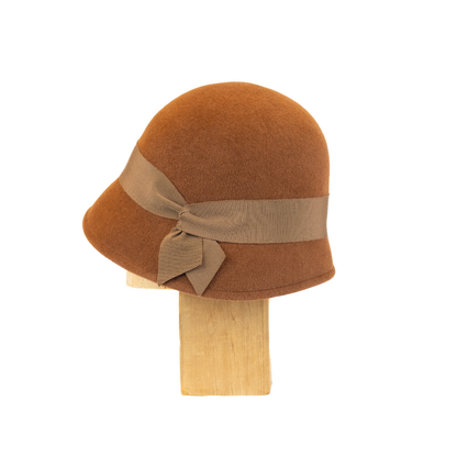 Asymmetrical Cloche in Bronze Velour Felt