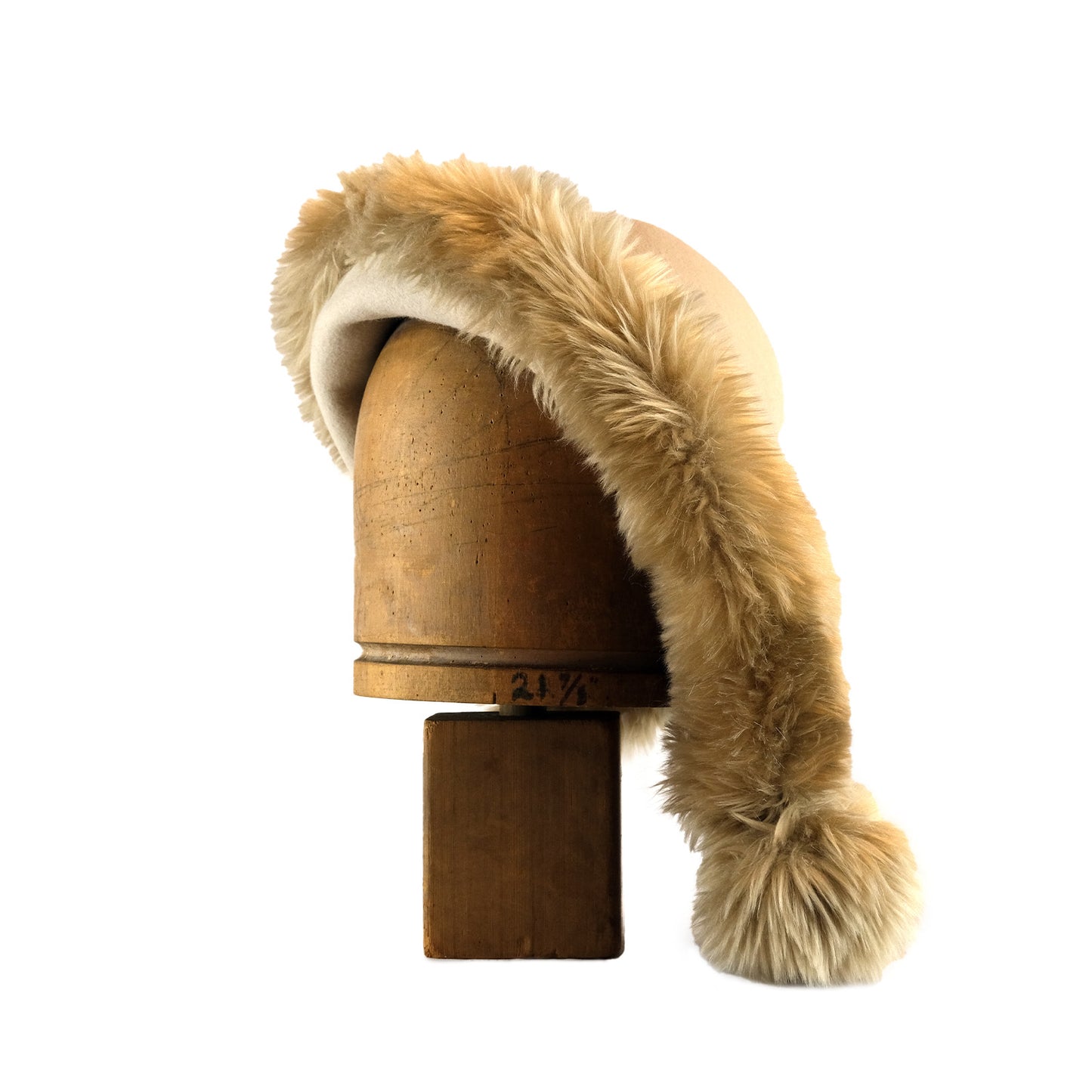 Beige Felt Hood with Faux Fur Trim