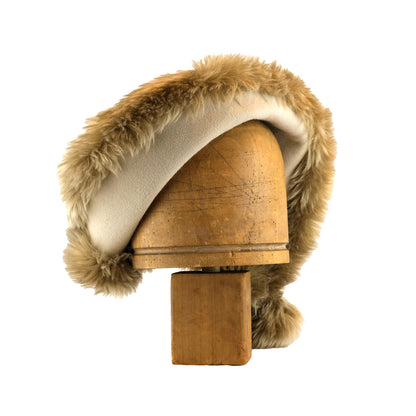 Beige Felt Hood with Faux Fur Trim