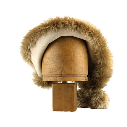 Beige Felt Hood with Faux Fur Trim