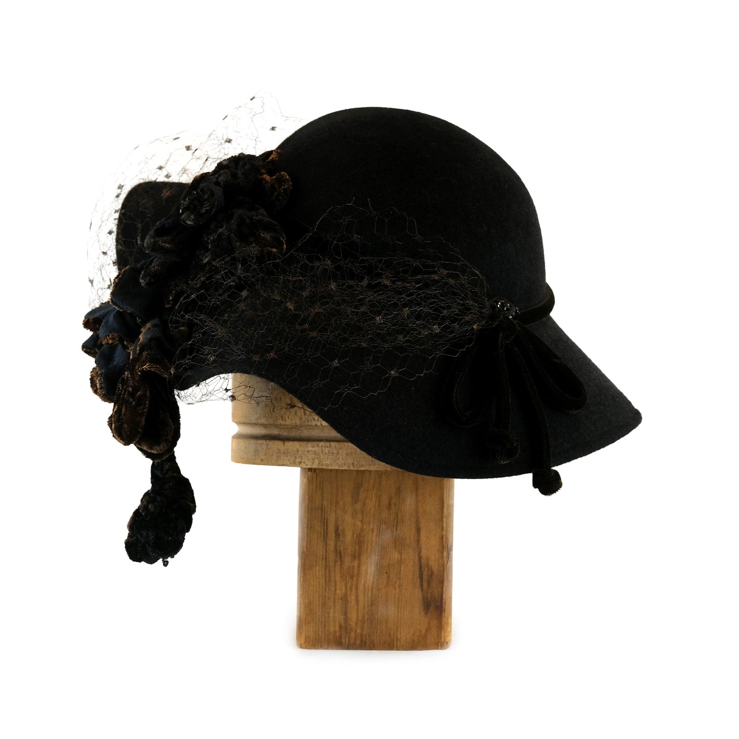 Black Drooped Bring with Silk Flower Trim