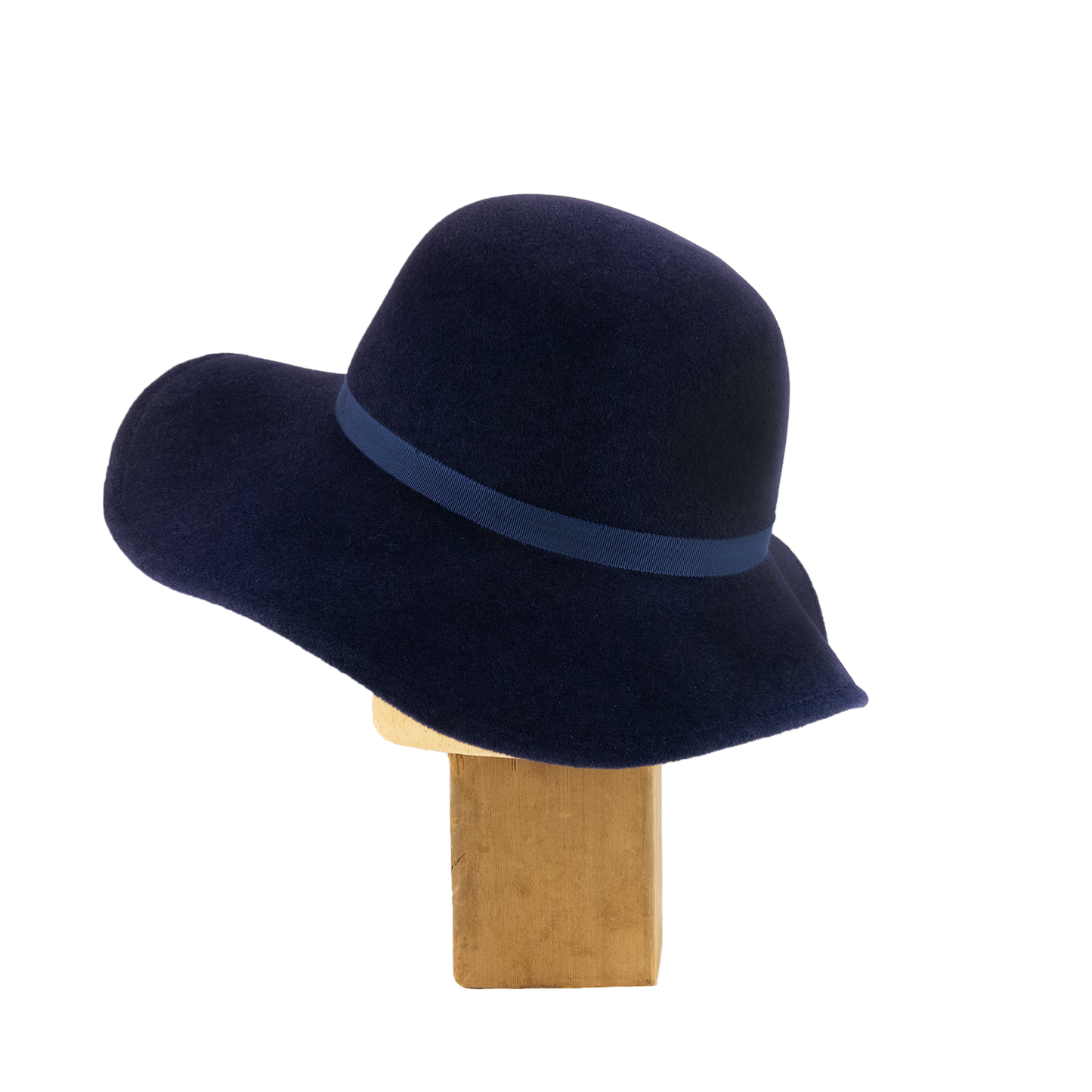 Large Droop Brim Cloche in Navy Velour Felt