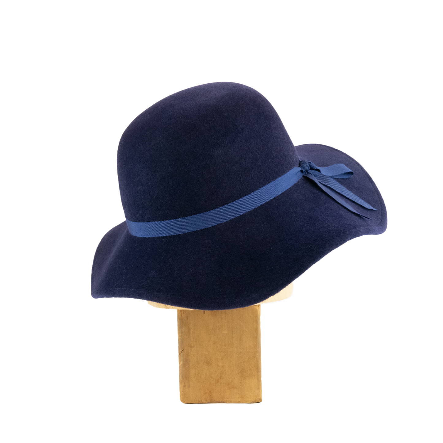 Large Droop Brim Cloche in Navy Velour Felt