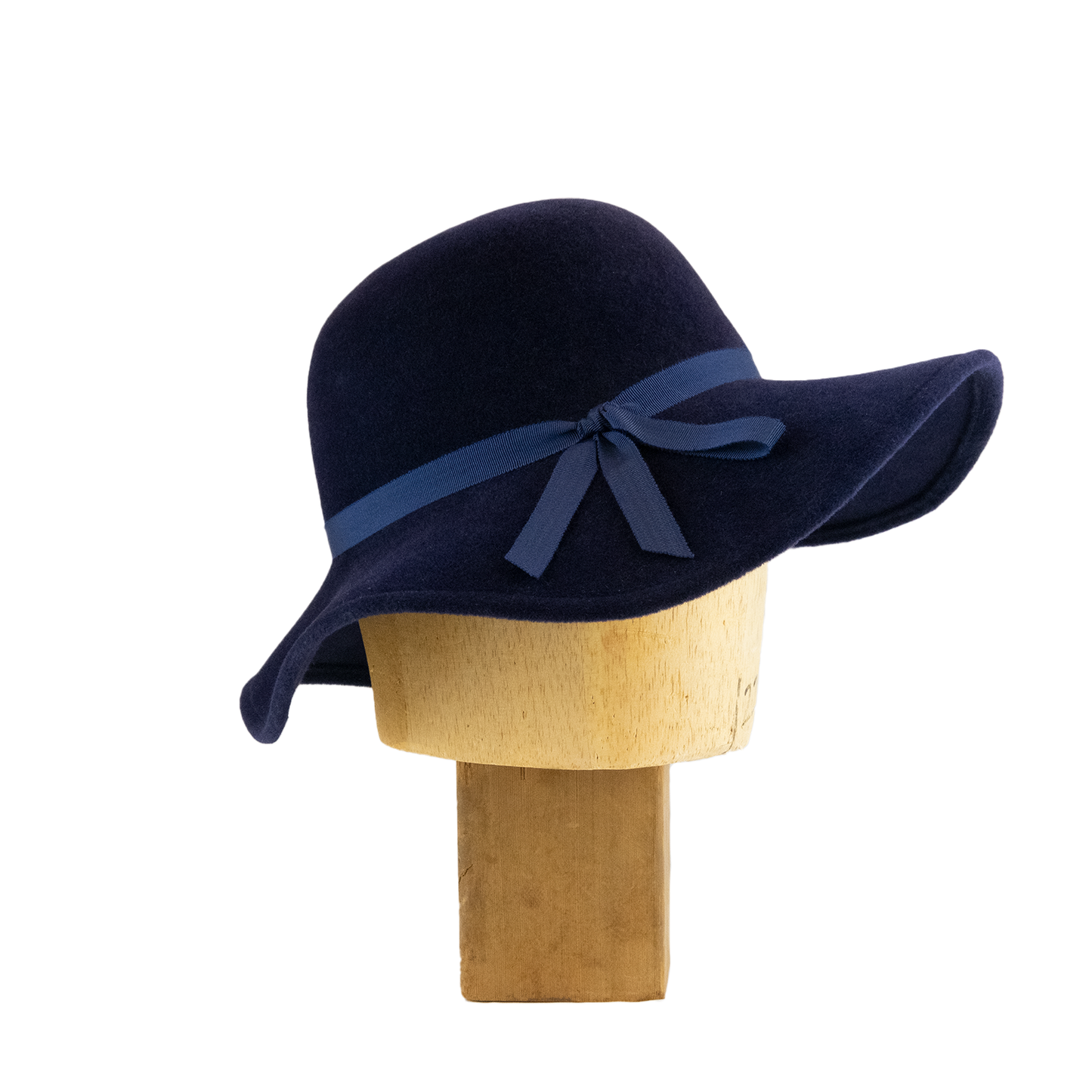 Large Droop Brim Cloche in Navy Velour Felt