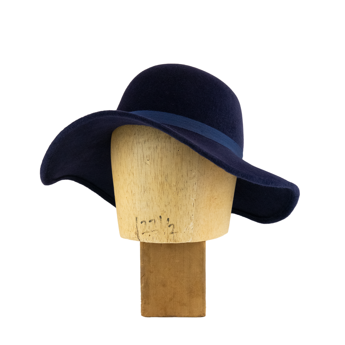 Large Droop Brim Cloche in Navy Velour Felt