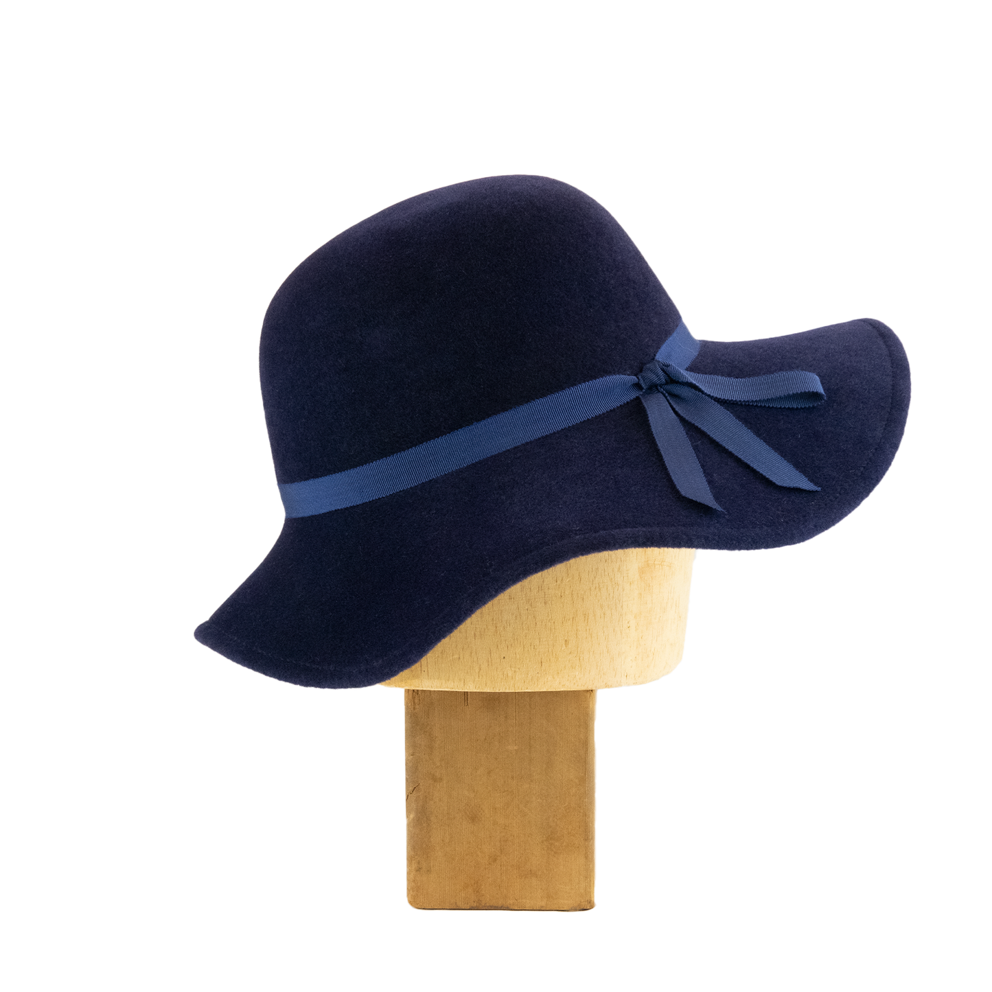 Large Droop Brim Cloche in Navy Velour Felt