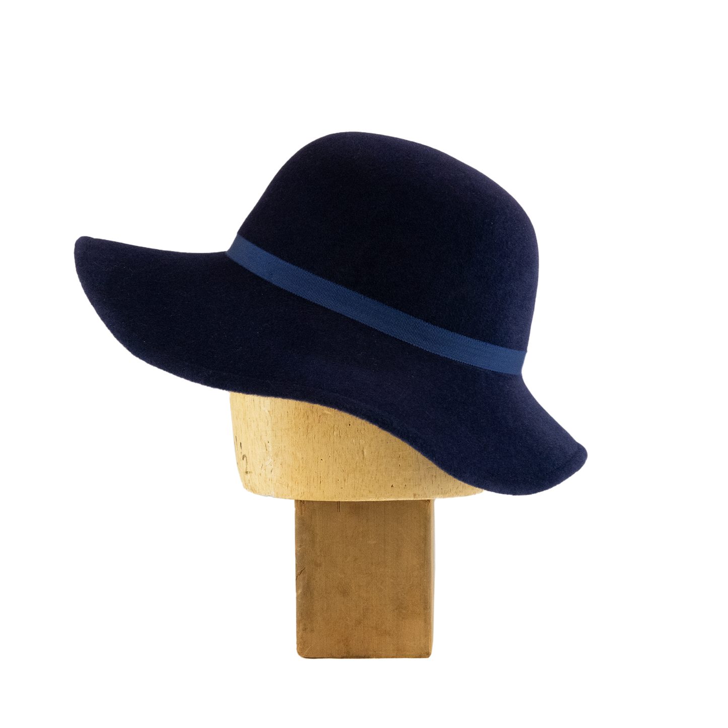 Large Droop Brim Cloche in Navy Velour Felt