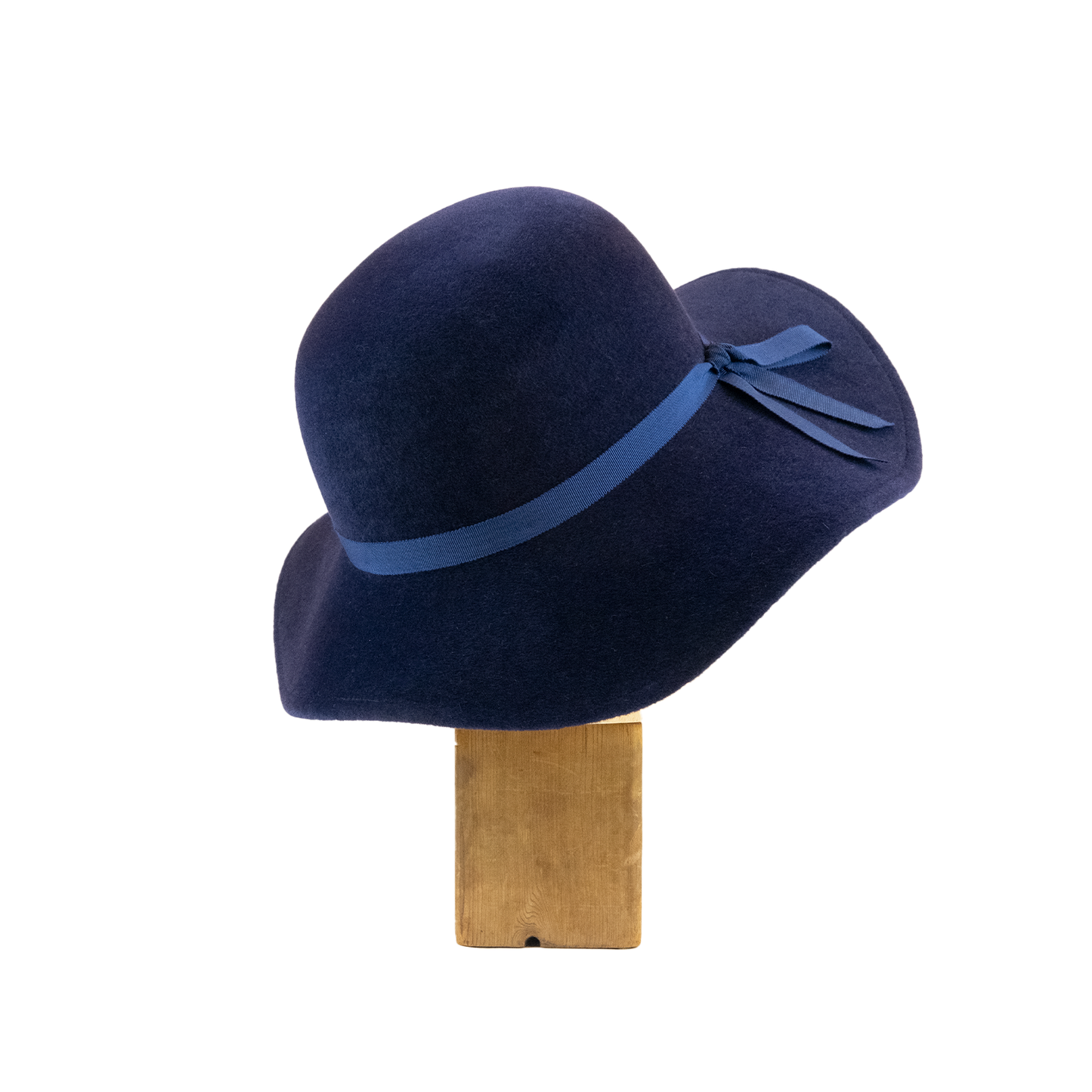 Large Droop Brim Cloche in Navy Velour Felt