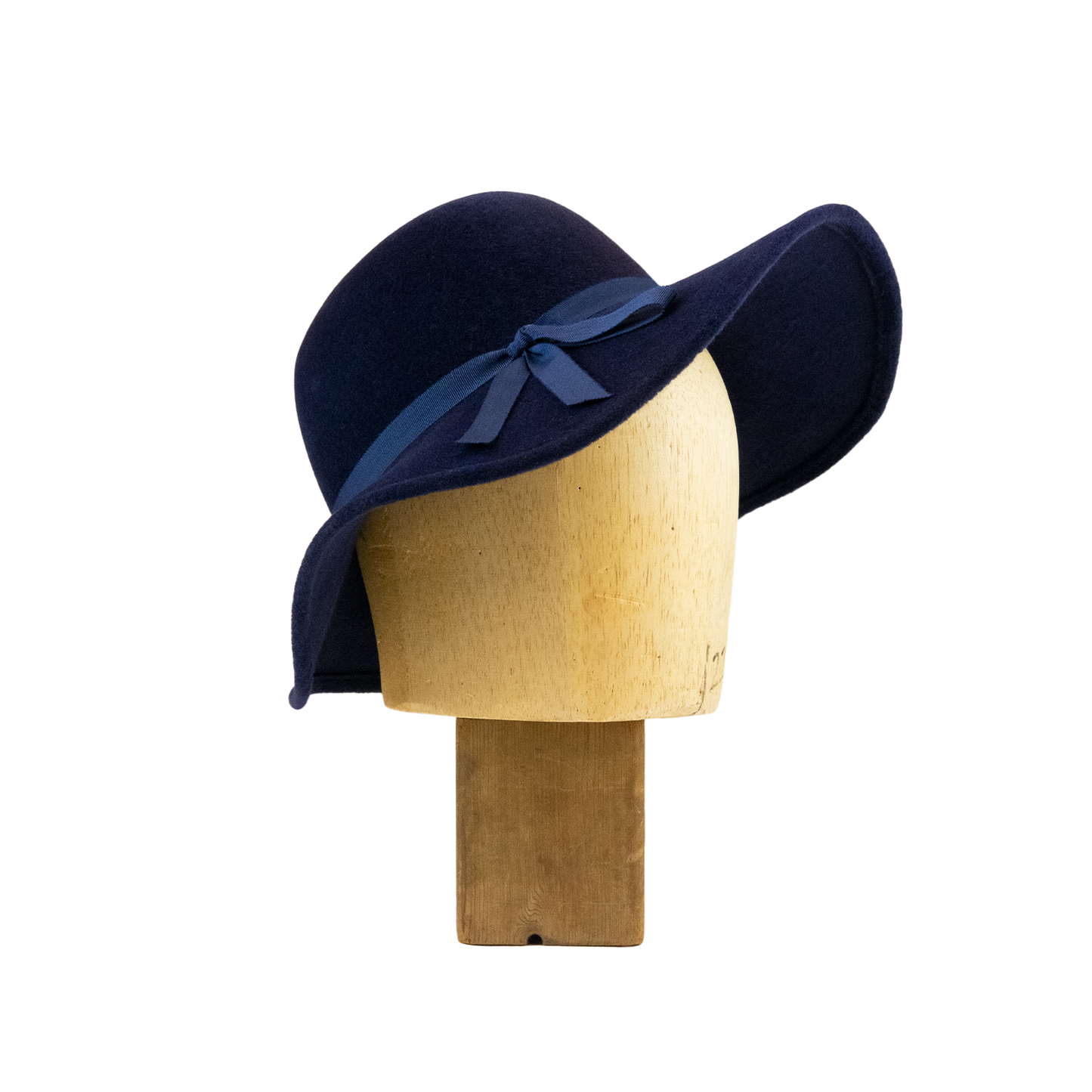 Large Droop Brim Cloche in Navy Velour Felt