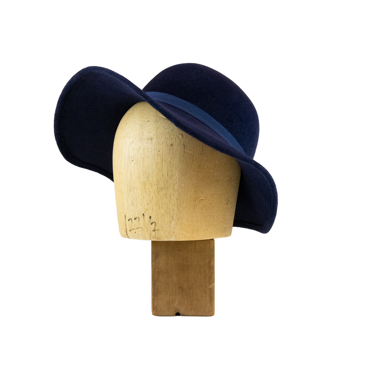 Large Droop Brim Cloche in Navy Velour Felt