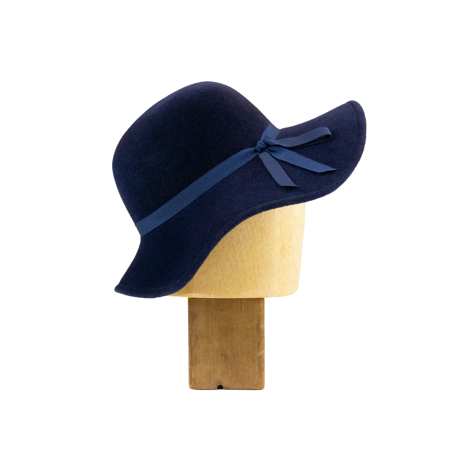 Large Droop Brim Cloche in Navy Velour Felt