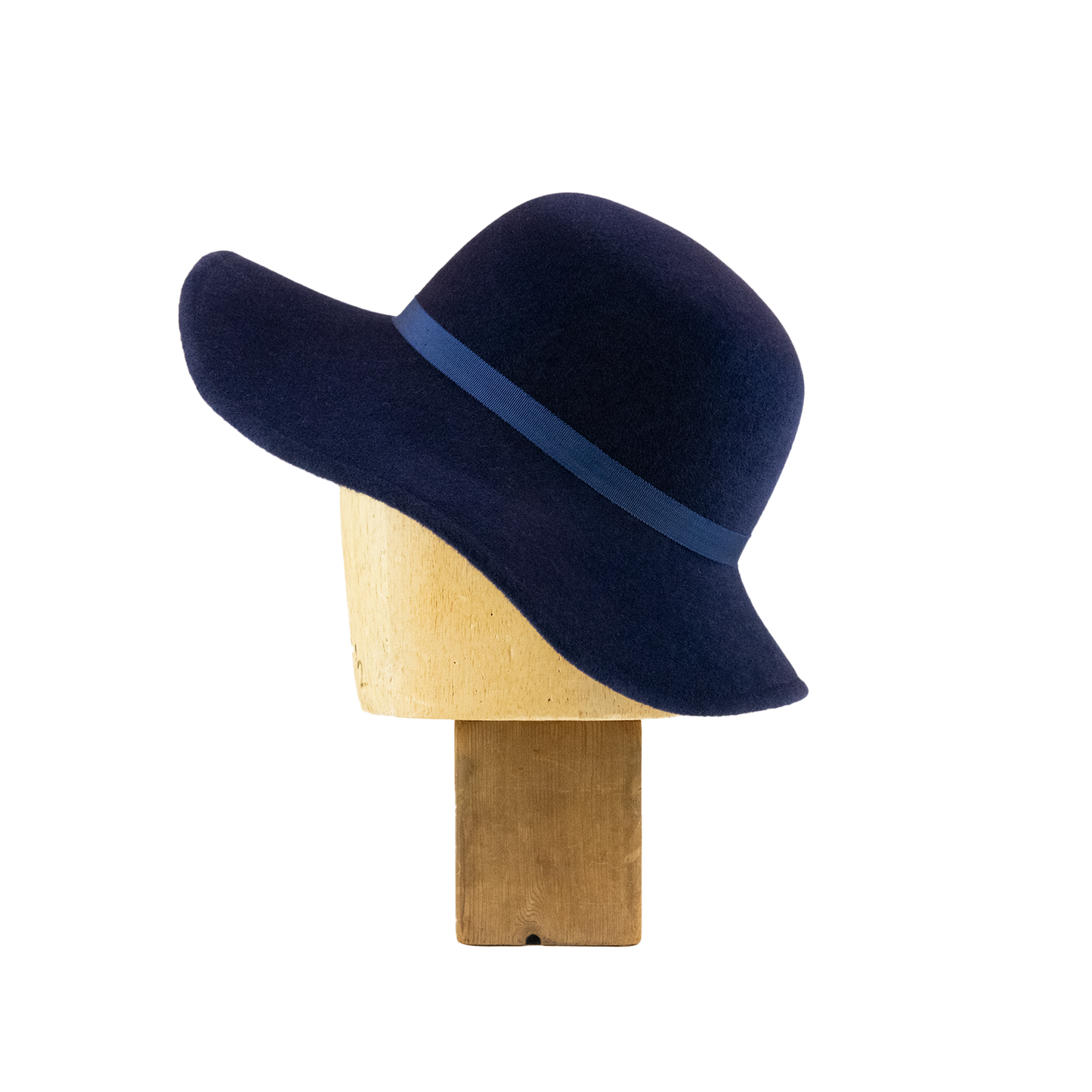 Large Droop Brim Cloche in Navy Velour Felt