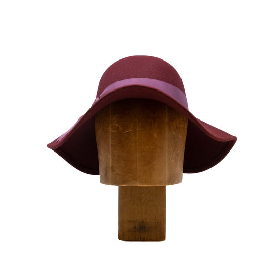 Large Drooped Brim Cloche in Wine Flat Felt