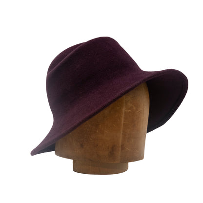 Large Front Creased Cloche in Wine Velour Felt