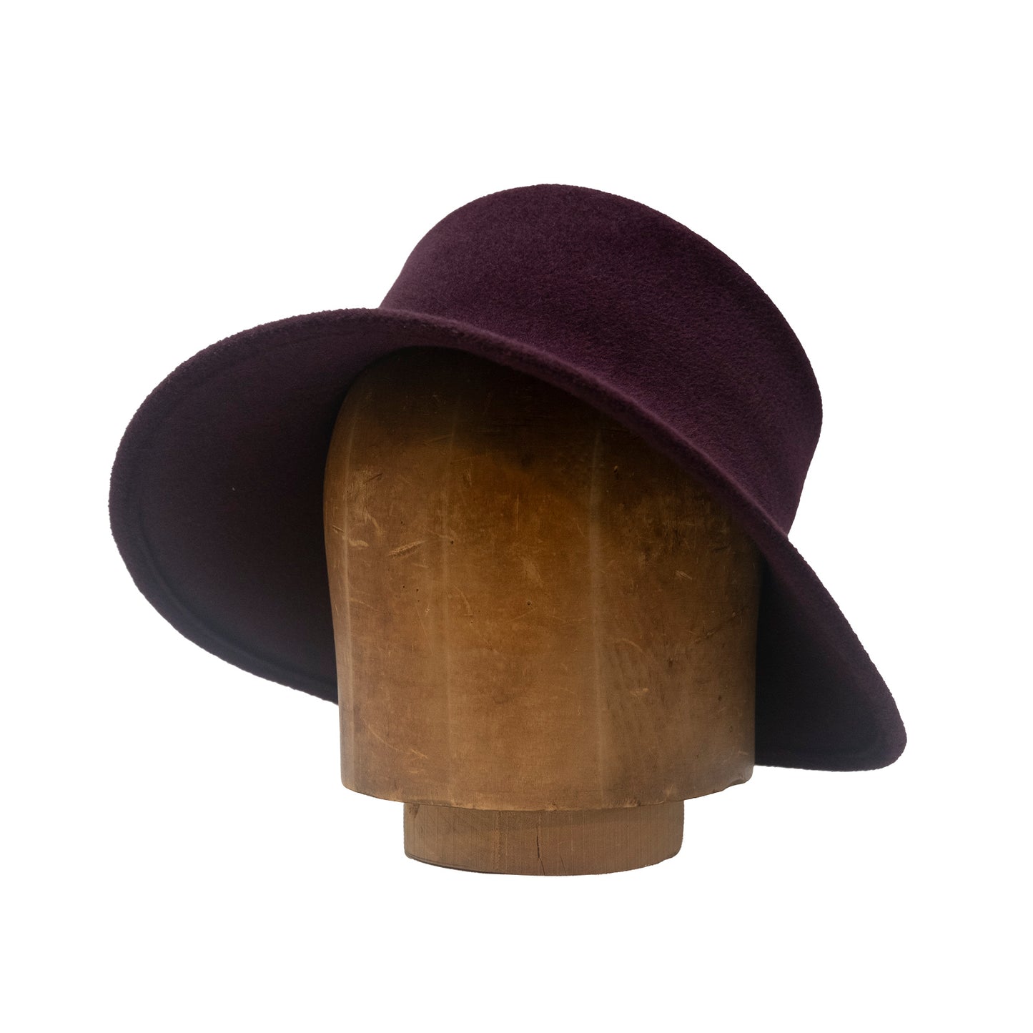 Large Front Creased Cloche in Wine Velour Felt