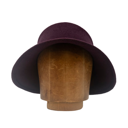 Large Front Creased Cloche in Wine Velour Felt