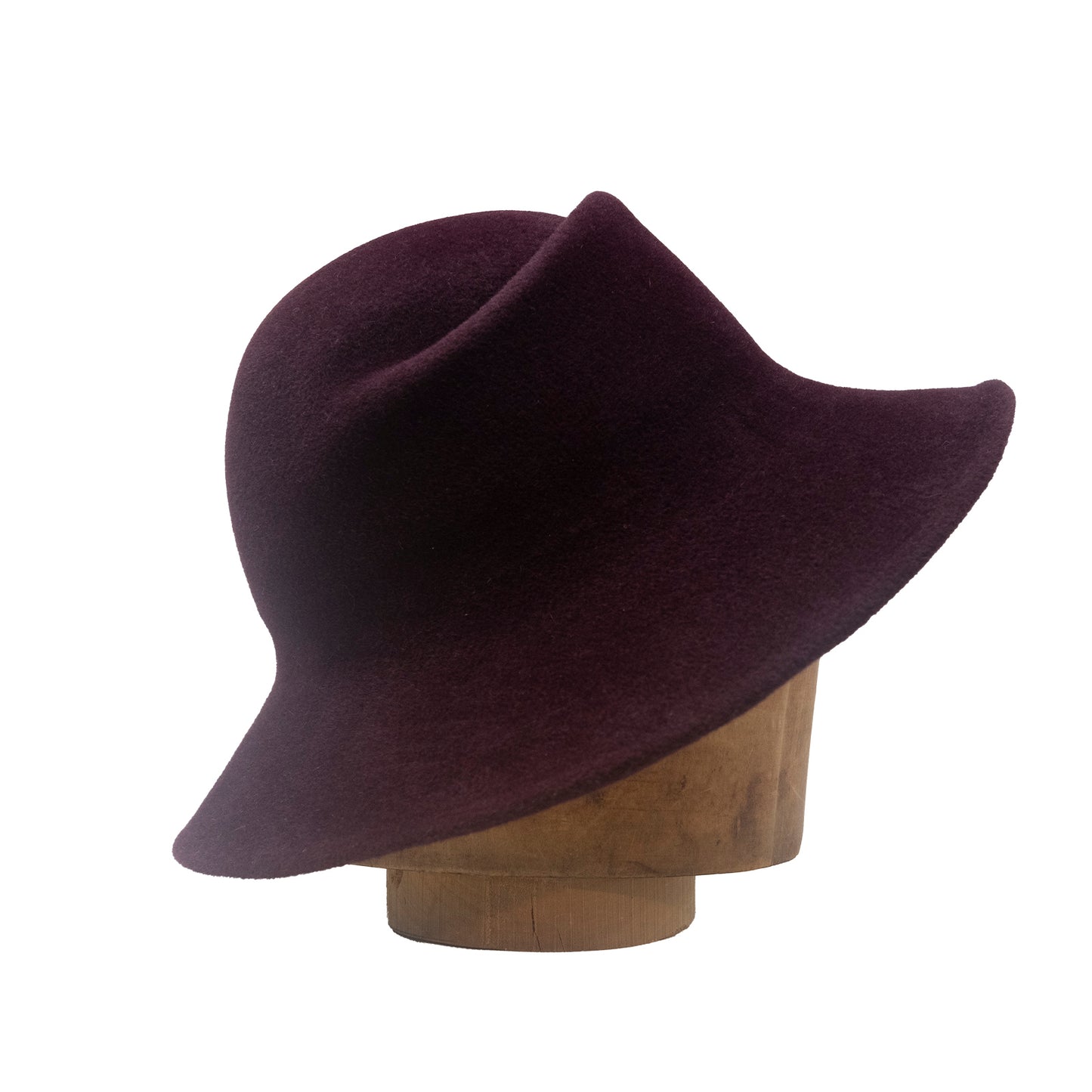 Large Front Creased Cloche in Wine Velour Felt