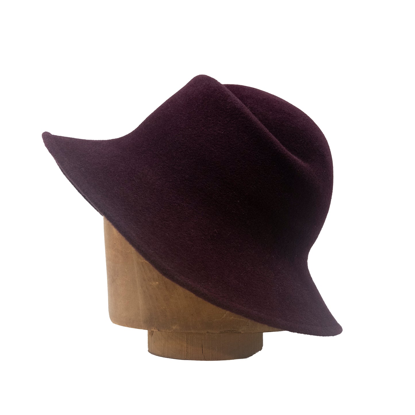 Large Front Creased Cloche in Wine Velour Felt