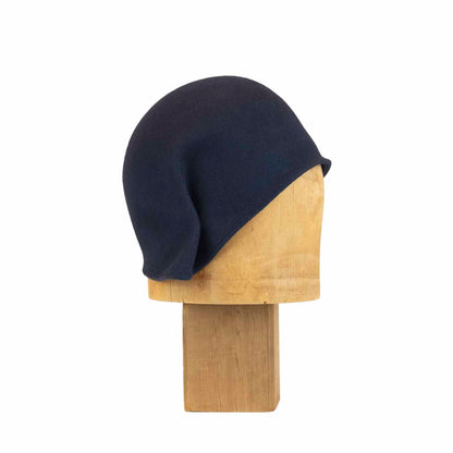 Pleated Cloche in Navy Flat Felt