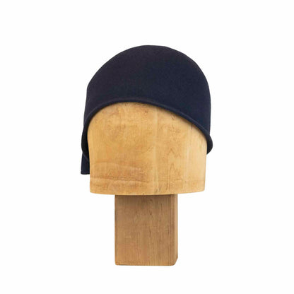 Pleated Cloche in Navy Flat Felt