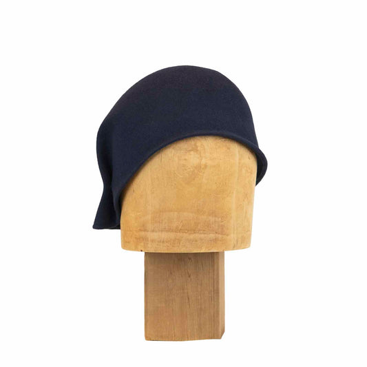 Pleated Cloche in Navy Flat Felt