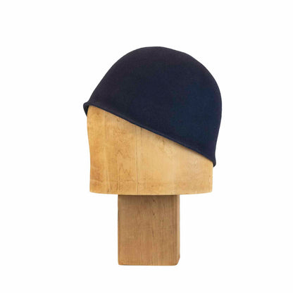 Pleated Cloche in Navy Flat Felt