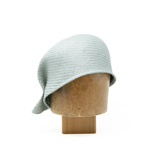 Pleated cloche in saged waxed toyo straw