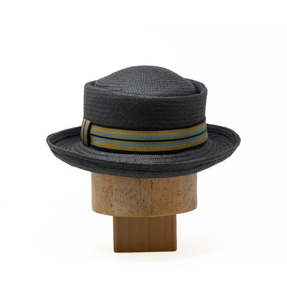 Porkpie Bowler in Black Toyo Straw